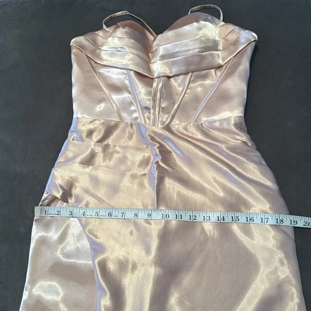 Women Full Length Prom Party Dress CrissCross Straps Leg Slit Size 8 *READ FLAWS